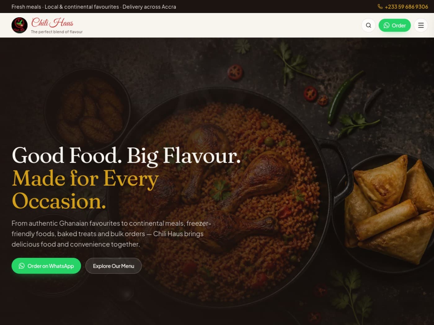 Chili Haus meals and catering website homepage