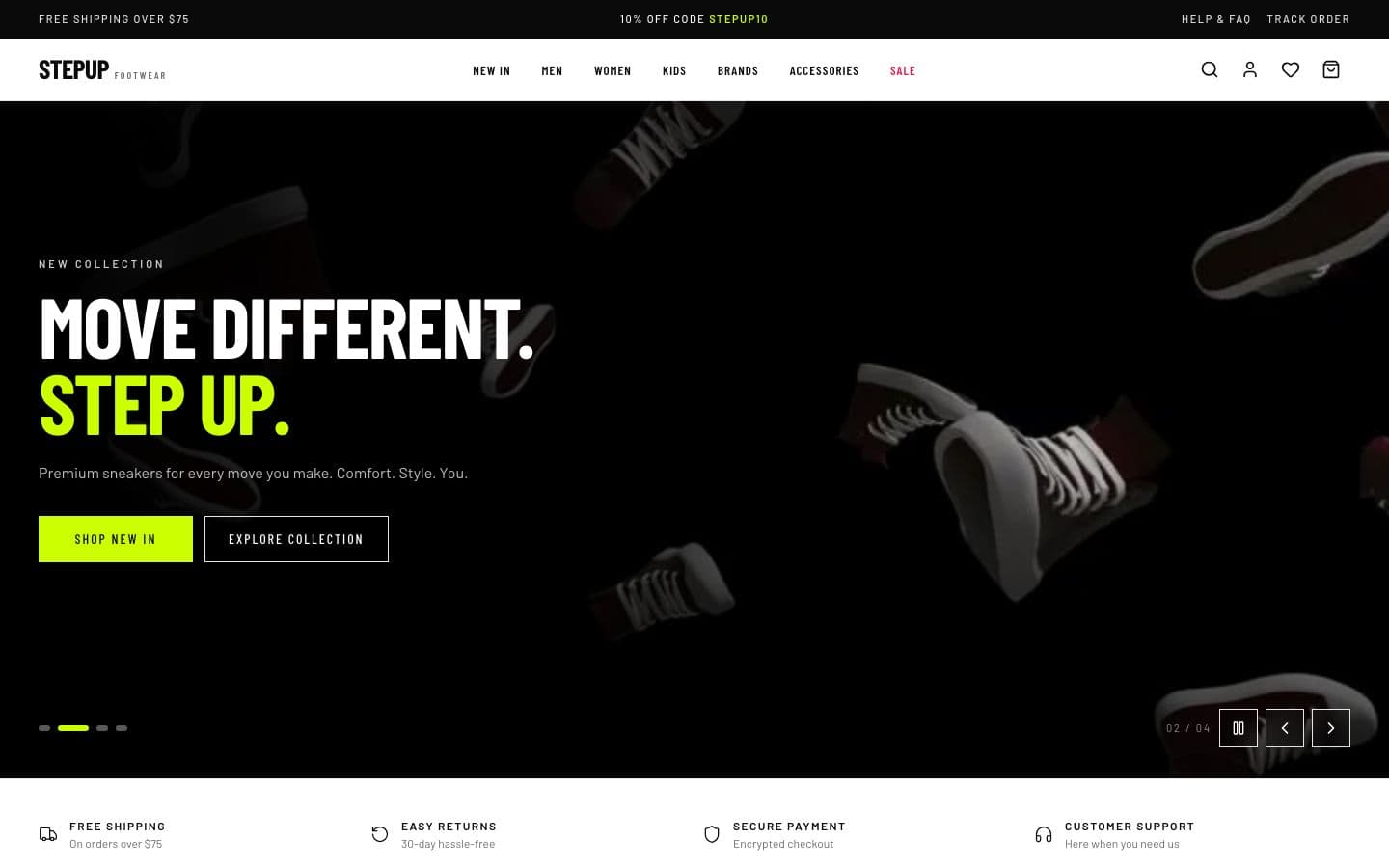 STEPUP Footwear website homepage